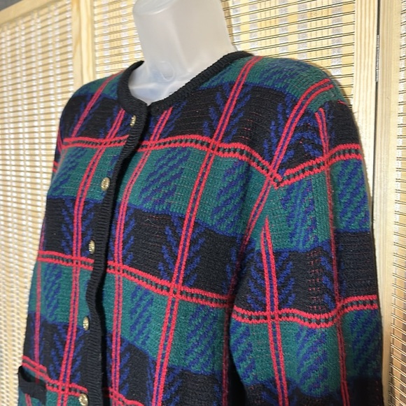 Tally Ho Vintage 1990s Y2K Plaid Tartan Button Down Cardigan Sweater Wool Medium - Picture 4 of 15